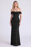 Off the Shoulder Espresso Corset Ruched Mermaid Floral Long Bridesmaid Dress with Lace Up Back