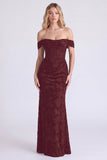 Off the Shoulder Espresso Corset Ruched Mermaid Floral Long Bridesmaid Dress with Lace Up Back