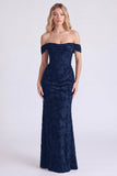 Off the Shoulder Espresso Corset Ruched Mermaid Floral Long Bridesmaid Dress with Lace Up Back