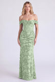 Off the Shoulder Espresso Corset Ruched Mermaid Floral Long Bridesmaid Dress with Lace Up Back