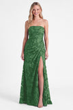Strapless Espresso Mermaid Floral Ruched Long Bridesmaid Dress with Slit