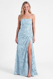 Strapless Espresso Mermaid Floral Ruched Long Bridesmaid Dress with Slit
