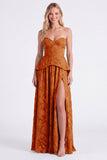 Sweetheart Dusty Sage Floral A-Line Ruffled Long Bridesmaid Dress with Slit