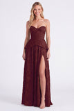 Sweetheart Dusty Sage Floral A-Line Ruffled Long Bridesmaid Dress with Slit