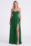 Sweetheart Dusty Sage Floral A-Line Ruffled Long Bridesmaid Dress with Slit