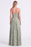 Sweetheart Dusty Sage Floral A-Line Ruffled Long Bridesmaid Dress with Slit