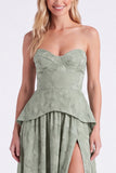 Sweetheart Dusty Sage Floral A-Line Ruffled Long Bridesmaid Dress with Slit
