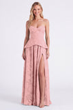 Sweetheart Dusty Sage Floral A-Line Ruffled Long Bridesmaid Dress with Slit