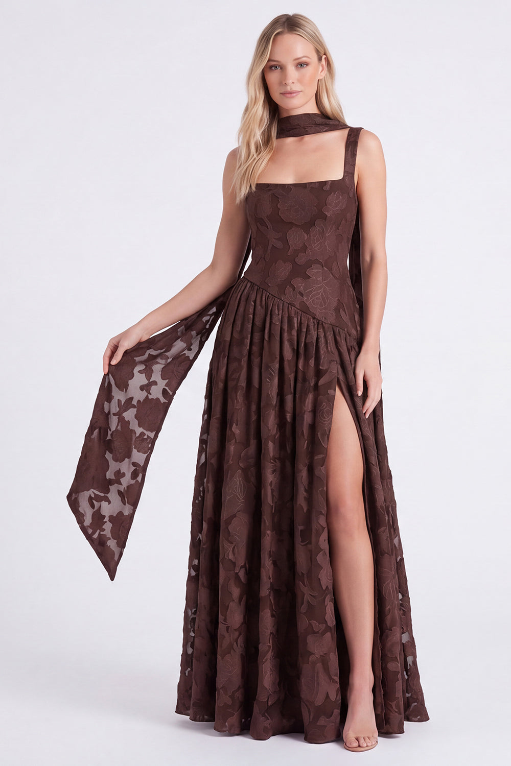 brown floral bridesmaid dresses Tiered Floral Maxi Dress