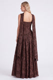 Espresso Floral Square Neck A-Line Long Bridesmaid Dress with Slit
