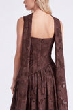 Espresso Floral Square Neck A-Line Long Bridesmaid Dress with Slit
