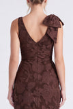 Mermaid Espresso Floral V-Neck Ruffled Long Bridesmaid Dress with Slit