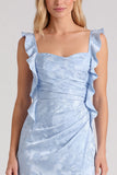 Floral Jacquard Ruffle Strap Long Bridesmaid Dress with Slit