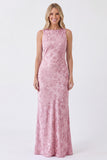 Sage Floral Bateau Neck Mermaid Backless Long Bridesmaid Dress