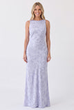 Sage Floral Bateau Neck Mermaid Backless Long Bridesmaid Dress