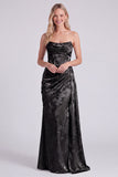 Satin Sage Strapless Ruched Mermaid Floral Long Bridesmaid Dress with Sash