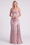 Satin Sage Strapless Ruched Mermaid Floral Long Bridesmaid Dress with Sash