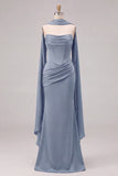 Mermaid Sage Strapless Corset Ruched Long Bridesmaid Dress with Lace Up Back