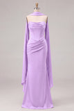 Mermaid Sage Strapless Corset Ruched Long Bridesmaid Dress with Lace Up Back