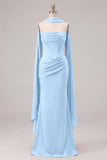 Mermaid Sage Strapless Corset Ruched Long Bridesmaid Dress with Lace Up Back