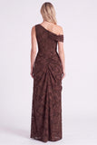 Espresso One Shoulder Floral Ruched Corset Long Bridesmaid Dress with Slit