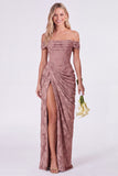 Sage Off the Shoulder Corset Floral Mermaid Ruched Long Bridesmaid Dress with Slit