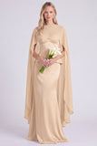 Light Blue Satin Mermaid Spaghetti Straps Long Bridesmaid Dress with Cape