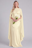 Light Blue Satin Mermaid Spaghetti Straps Long Bridesmaid Dress with Cape