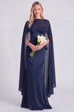 Light Blue Satin Mermaid Spaghetti Straps Long Bridesmaid Dress with Cape