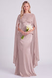 Light Blue Satin Mermaid Spaghetti Straps Long Bridesmaid Dress with Cape