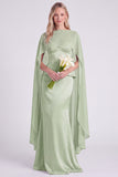 Light Blue Satin Mermaid Spaghetti Straps Long Bridesmaid Dress with Cape