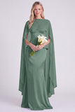 Light Blue Satin Mermaid Spaghetti Straps Long Bridesmaid Dress with Cape