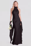 Pink Halter Neck Satin Mermaid Long Bridesmaid Dress
