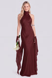 Pink Halter Neck Satin Mermaid Long Bridesmaid Dress