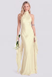 Pink Halter Neck Satin Mermaid Long Bridesmaid Dress