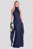 Pink Halter Neck Satin Mermaid Long Bridesmaid Dress