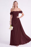 Daffodil Off the Shoulder Chiffon Ruched Long Bridesmaid Dress