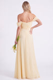 Daffodil Off the Shoulder Chiffon Ruched Long Bridesmaid Dress