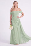 Daffodil Off the Shoulder Chiffon Ruched Long Bridesmaid Dress