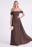 Daffodil Off the Shoulder Chiffon Ruched Long Bridesmaid Dress