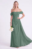 Daffodil Off the Shoulder Chiffon Ruched Long Bridesmaid Dress