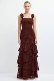 Eucalyptus Mermaid Square Neck Floral Tiered Long Bridesmaid Dress