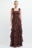 Eucalyptus Mermaid Square Neck Floral Tiered Long Bridesmaid Dress