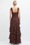 Eucalyptus Mermaid Square Neck Floral Tiered Long Bridesmaid Dress