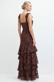 Eucalyptus Mermaid Square Neck Floral Tiered Long Bridesmaid Dress