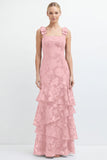 Eucalyptus Mermaid Square Neck Floral Tiered Long Bridesmaid Dress