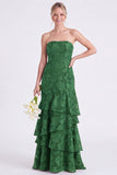 Strapless Eucalyptus Mermaid Corset Floral Tiered Long Bridesmaid Dress