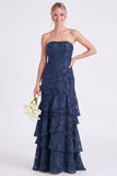 Strapless Eucalyptus Mermaid Corset Floral Tiered Long Bridesmaid Dress