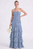 Strapless Eucalyptus Mermaid Corset Floral Tiered Long Bridesmaid Dress