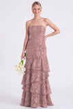 Strapless Eucalyptus Mermaid Corset Floral Tiered Long Bridesmaid Dress